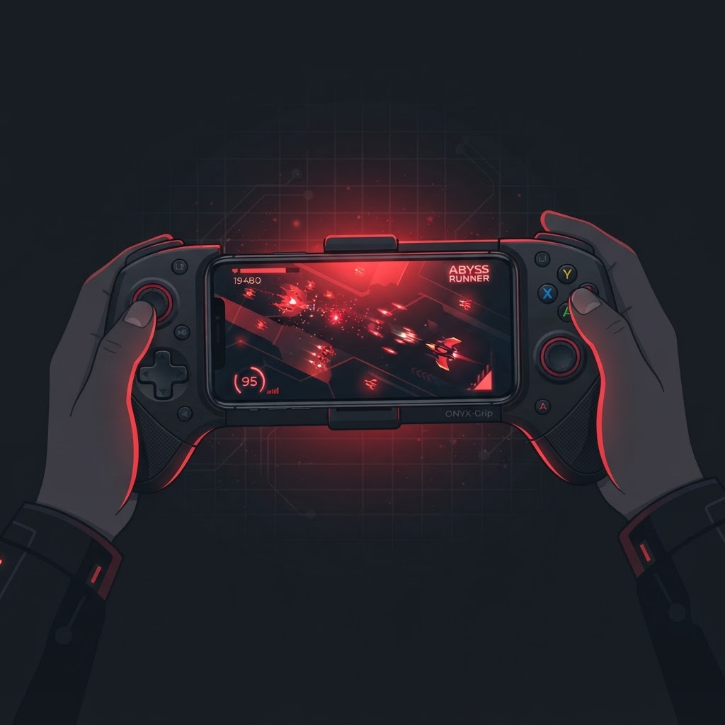 Android phone with clip-on controller running an emulated game