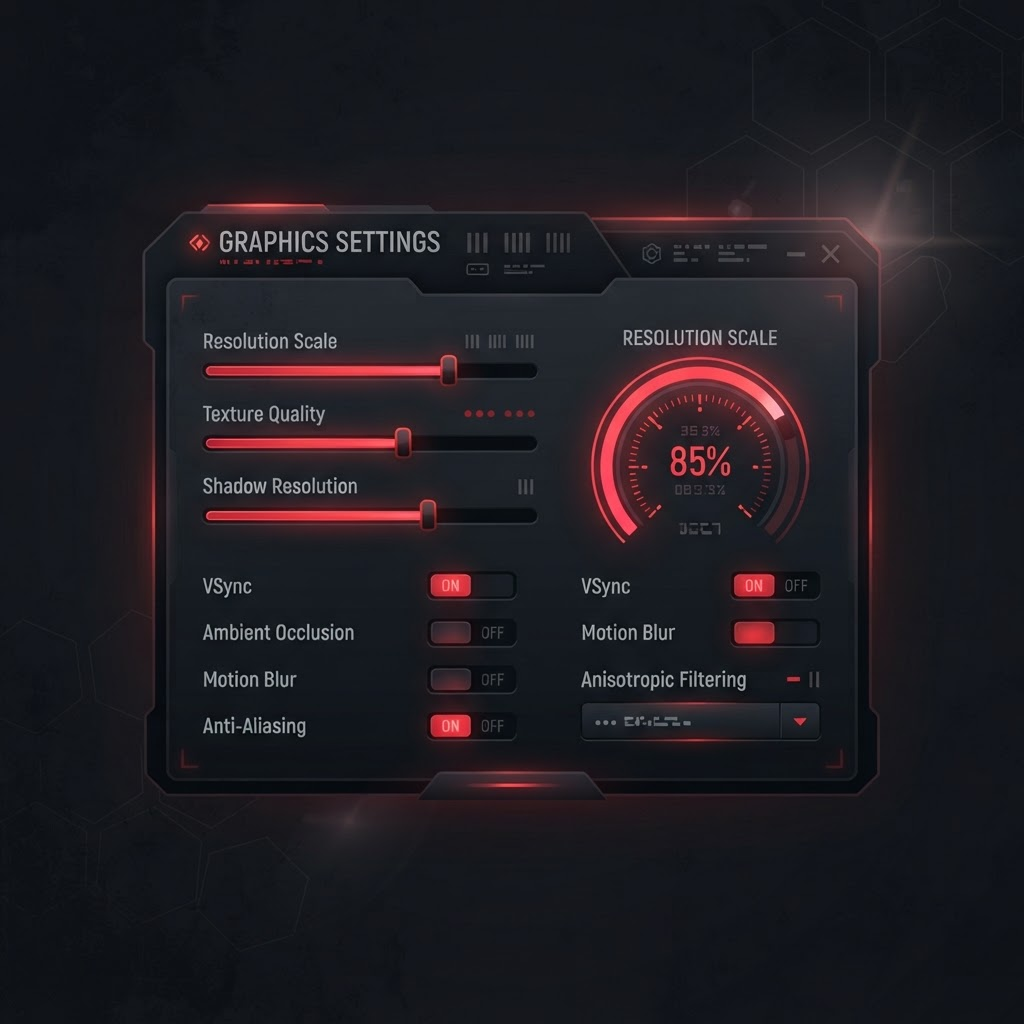 Emulator graphics settings panel with resolution scaling options