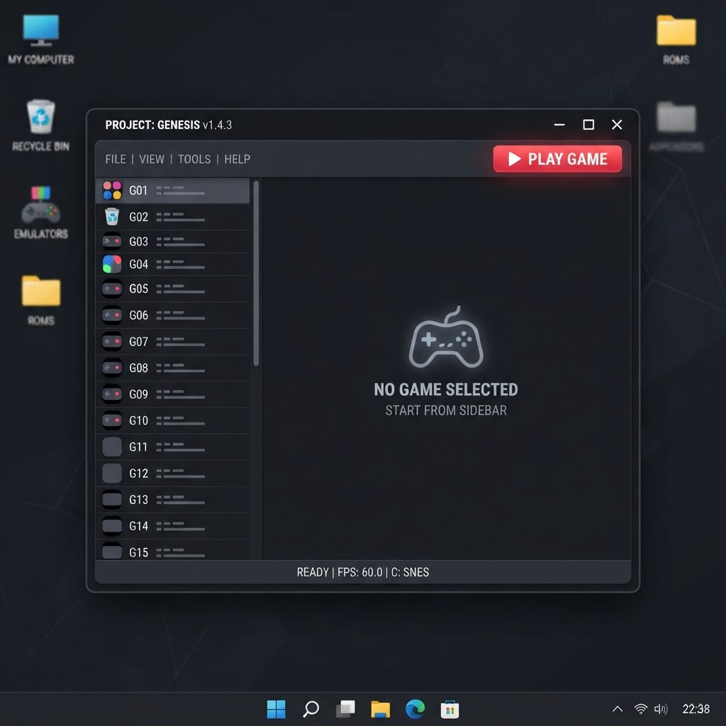 Emulator main window on Windows showing the game list and toolbar options